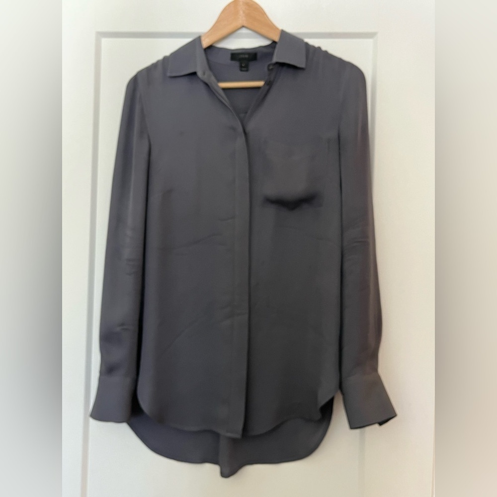 J. Crew 100% Silk Grey Long-Sleeved Button-Down Blouse 4